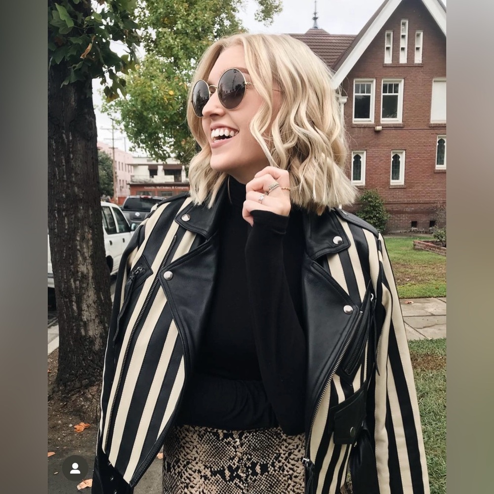 Striped Leather Biker Jacket